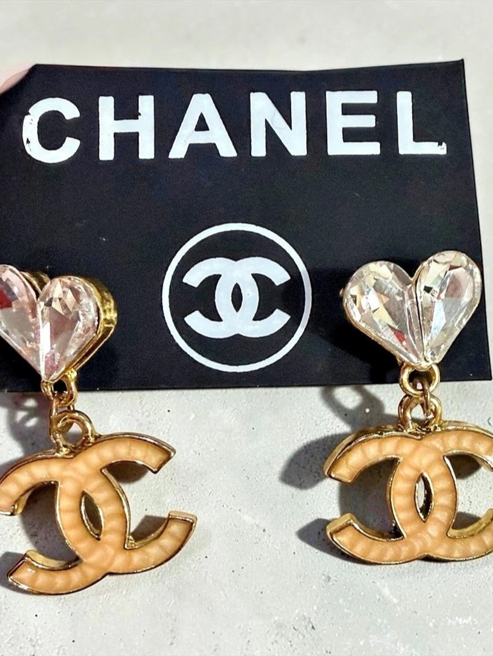 Crystal Heart CC Drop Earrings Gold & Peach | NEW